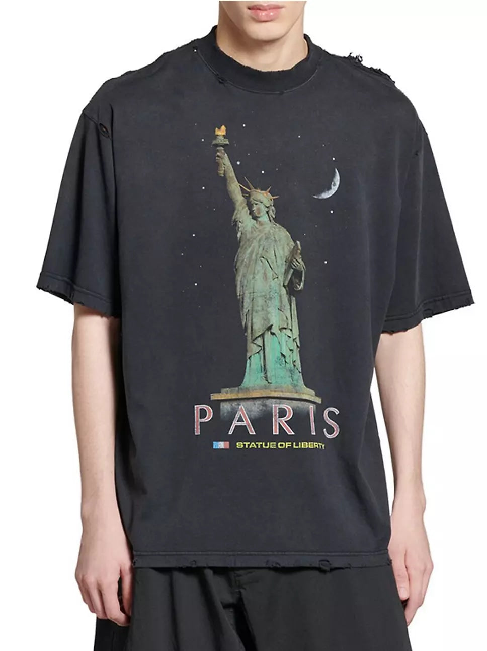 BALENCIAGA STATUE OF LIBERTY  T-SHIRT PARIS WASHED BLACK
