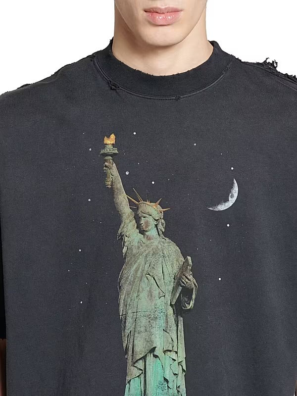 BALENCIAGA STATUE OF LIBERTY  T-SHIRT PARIS WASHED BLACK