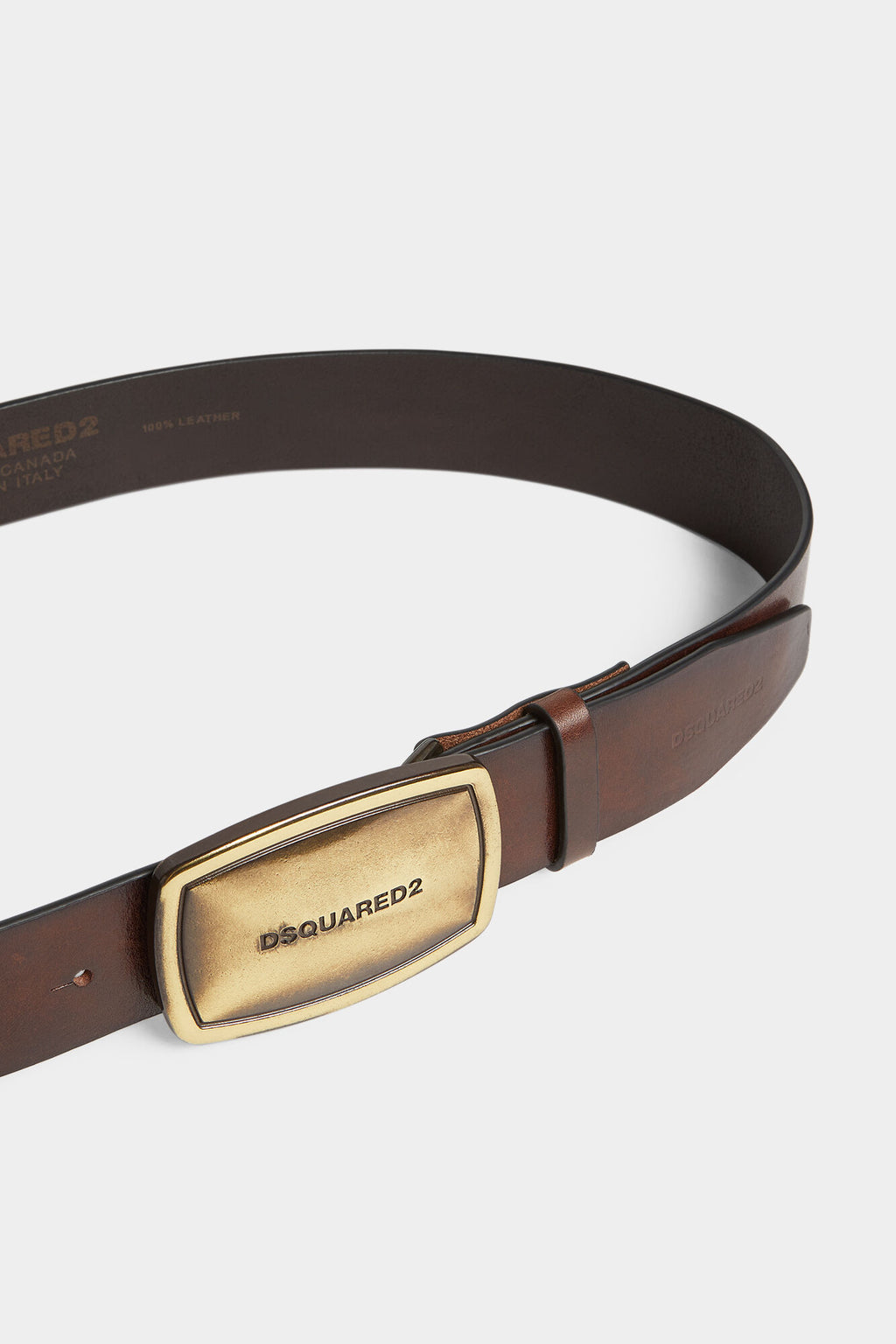DSQUARED2 LOGO PLAQUE BELT DARK BROWN — vista 3