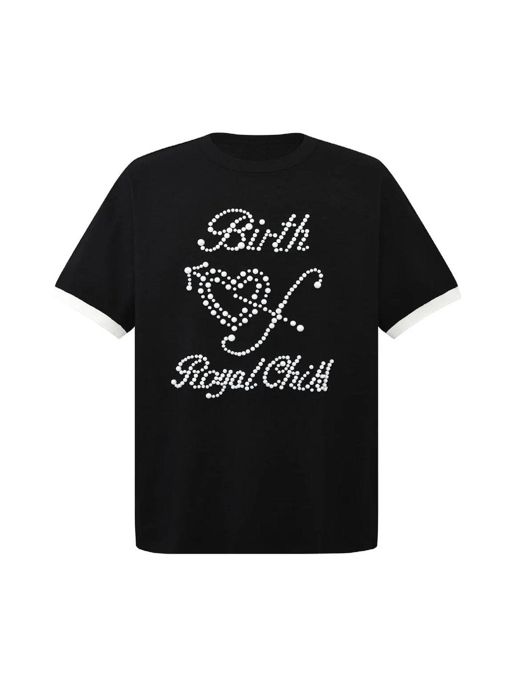 BIRTH OF ROYAL CHILD PEARL PATCHWORK T-SHIRT BLACK