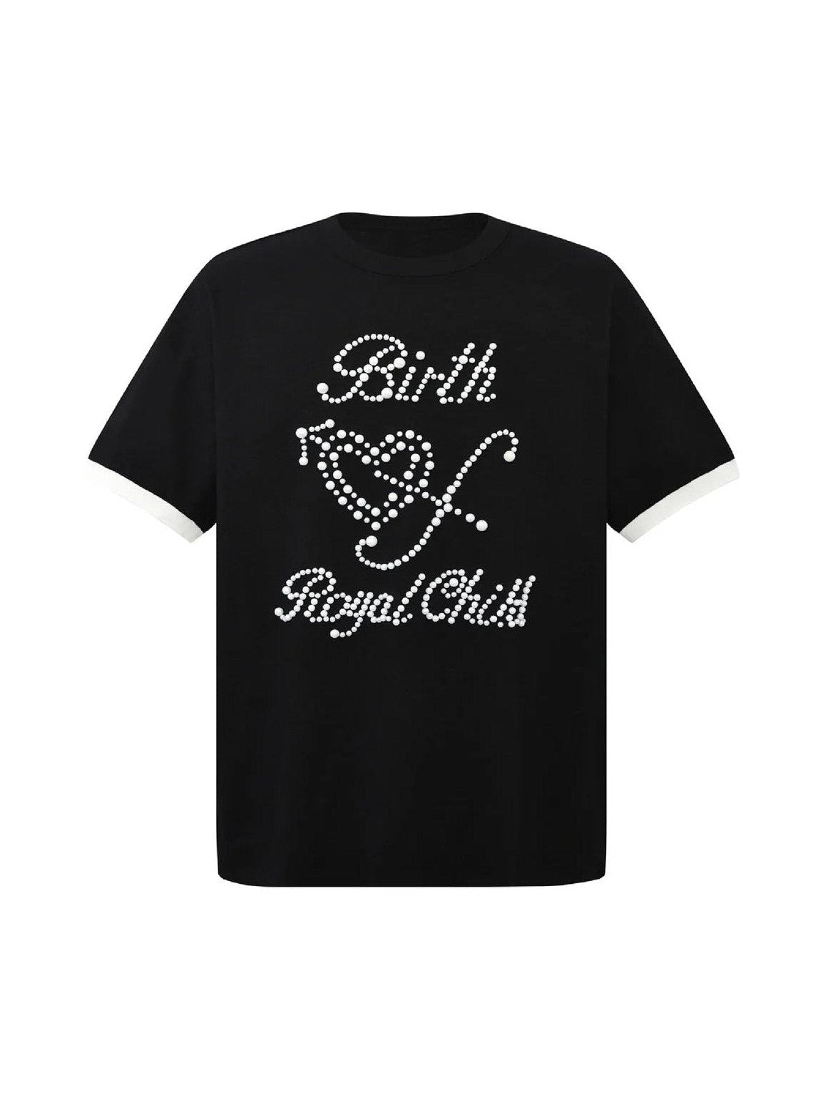 BIRTH OF ROYAL CHILD PEARL PATCHWORK T-SHIRT BLACK