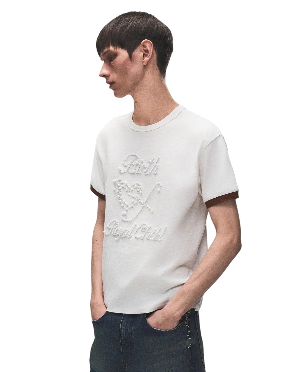 BIRTH OF ROYAL CHILD PEARL PATCHWORK T-SHIRT WHITE