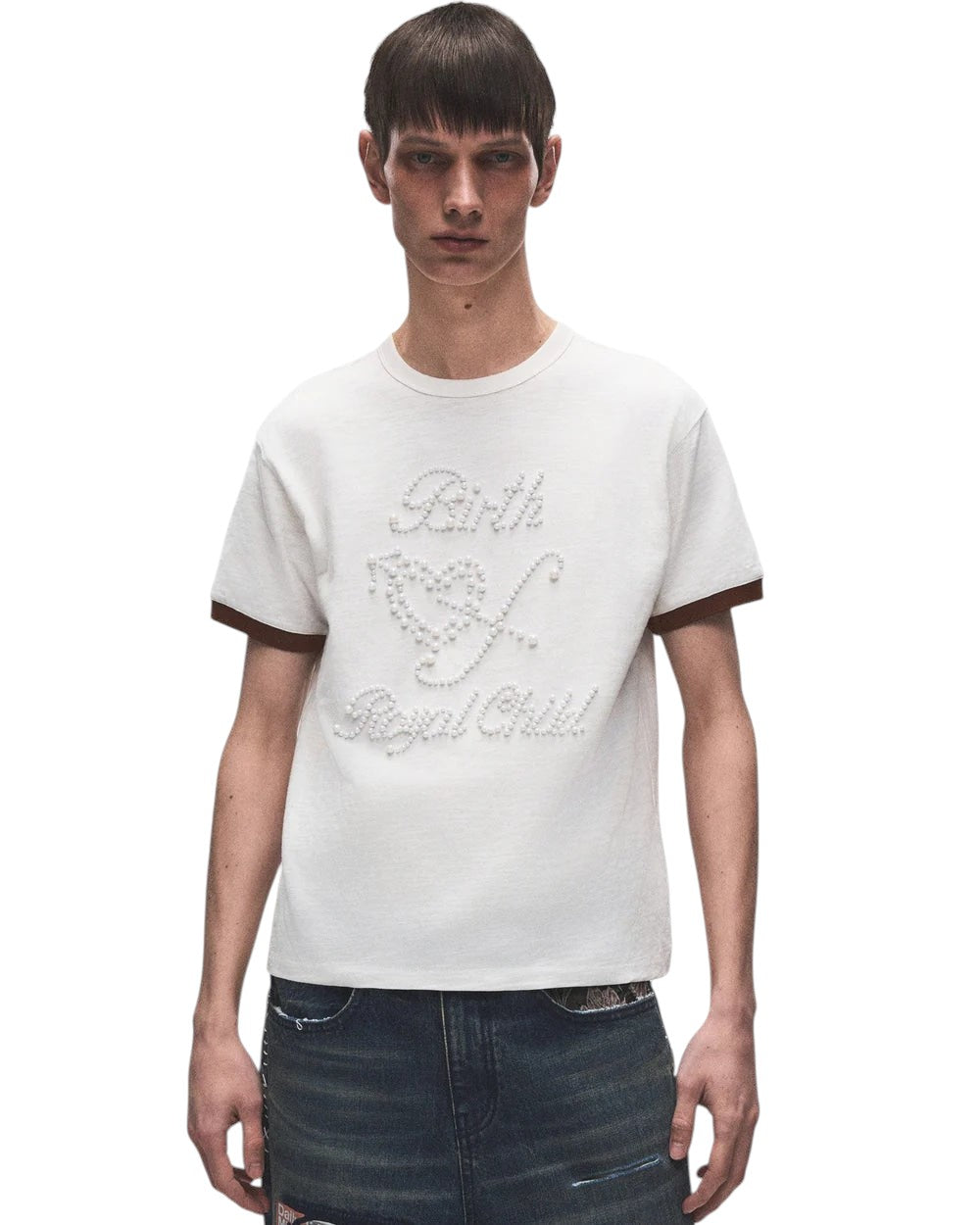 BIRTH OF ROYAL CHILD PEARL PATCHWORK T-SHIRT WHITE