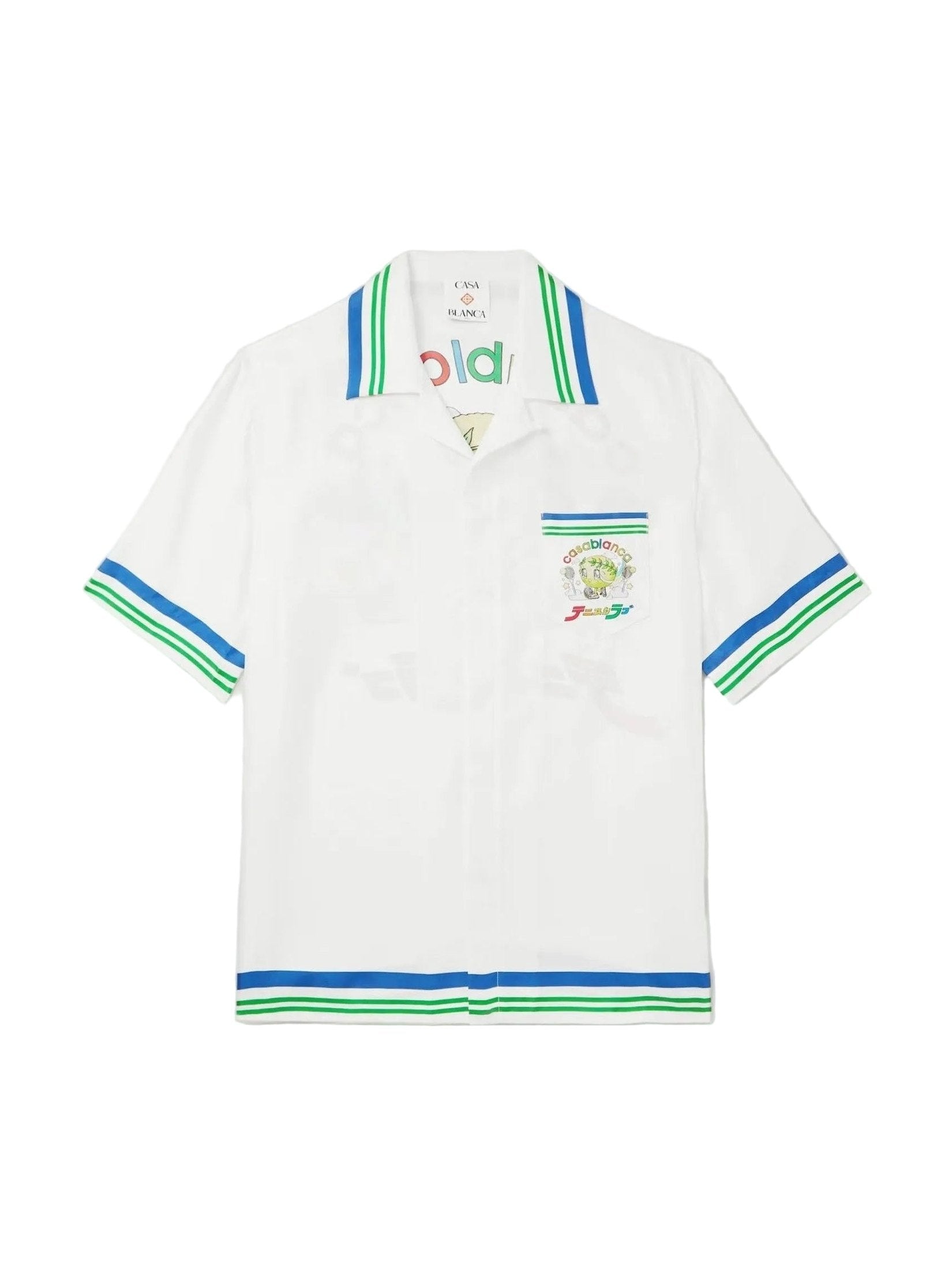 CASABLANCA SILK BLUE GREEN COLLAR SILK SHIRT WHITE