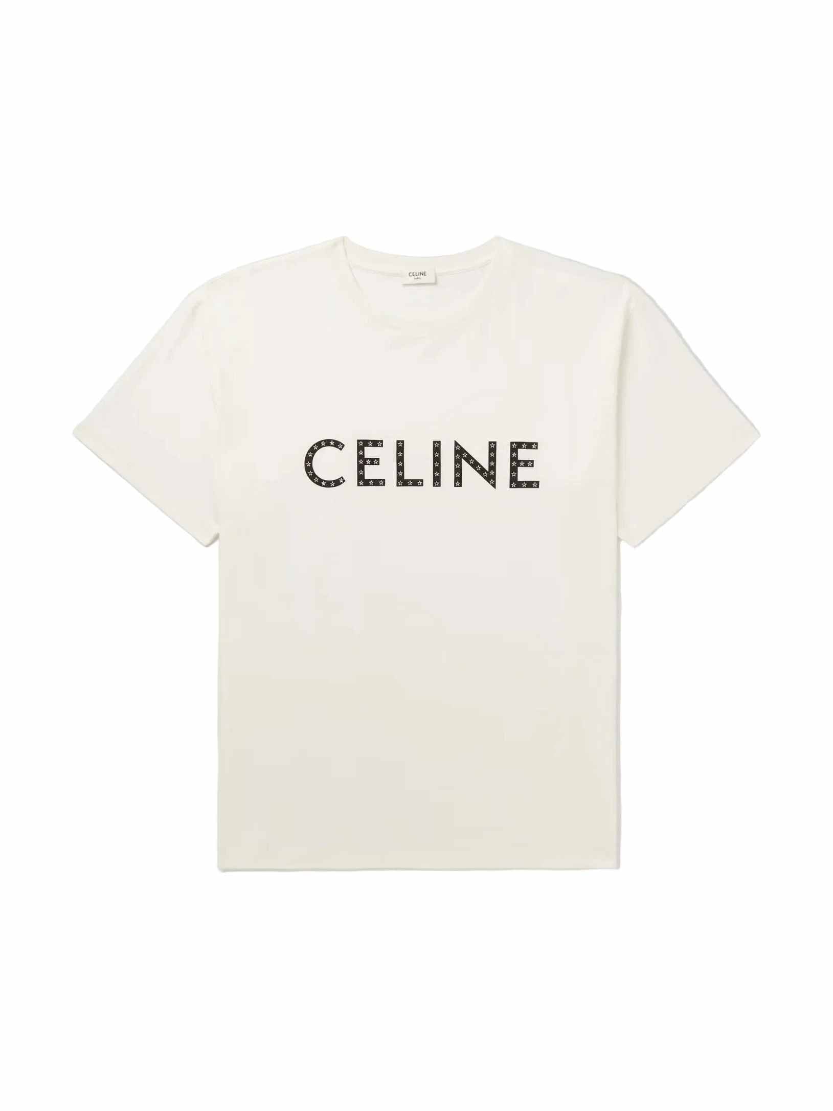 CELINE STARS RHINESTONE LOGO WHITE T SHIRT