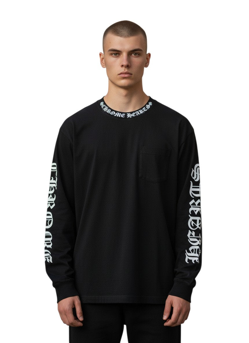 CHROME HEARTS LONG SLEEVE NECK BLACK T-SHIRT