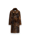 AMI PARIS LONG LEOPARD GOAT LEATHER BELTED COAT