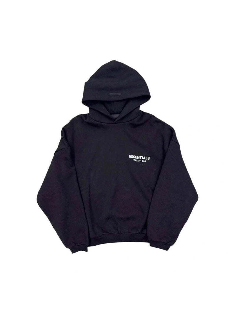 FEAR OF GOD ESSENTIALS BLACK WHITE LOGO HOODIE FW24 CONSIG ESSENTIALS The Hype Company