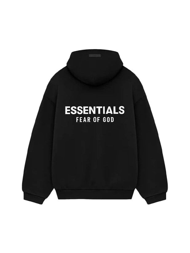 FEAR OF GOD ESSENTIALS BLACK WHITE LOGO HOODIE FW24 CONSIG ESSENTIALS The Hype Company