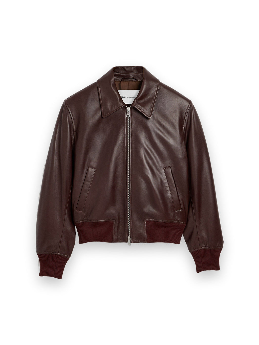 AMI PARIS BURGUNDY LAMB LEATHER ZIPPED JACKET