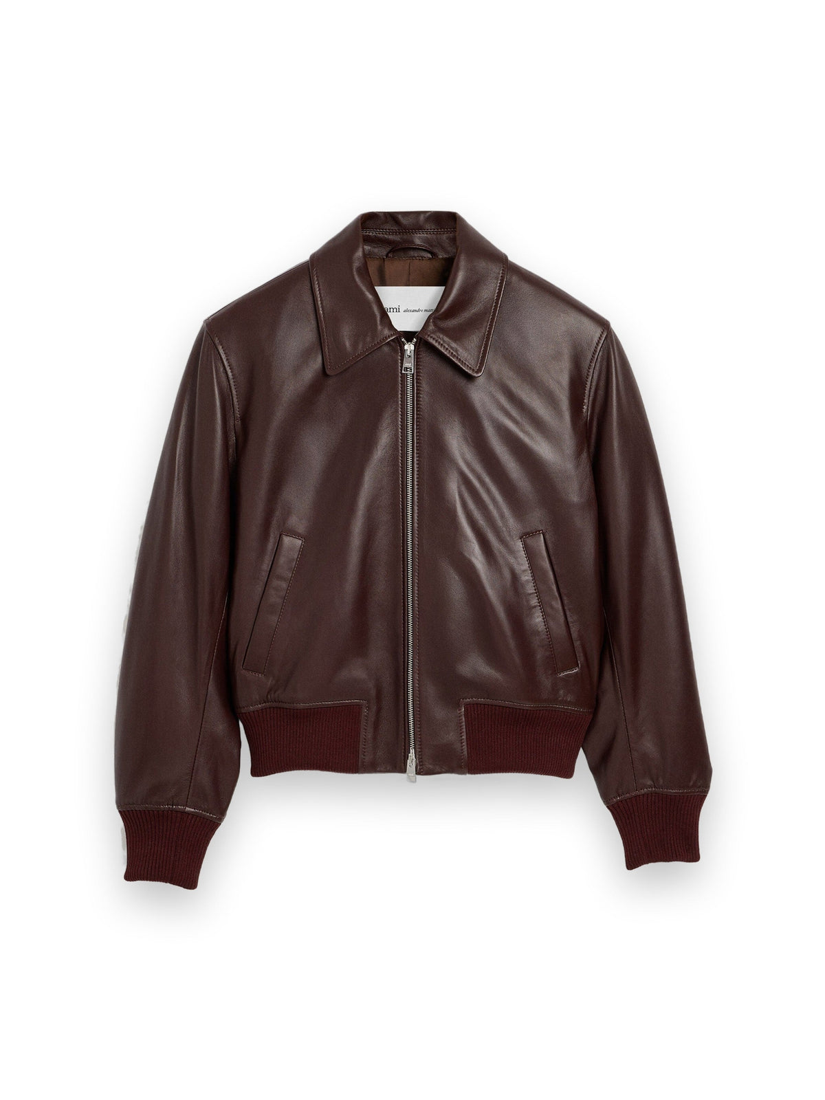 AMI PARIS BURGUNDY LAMB LEATHER ZIPPED JACKET