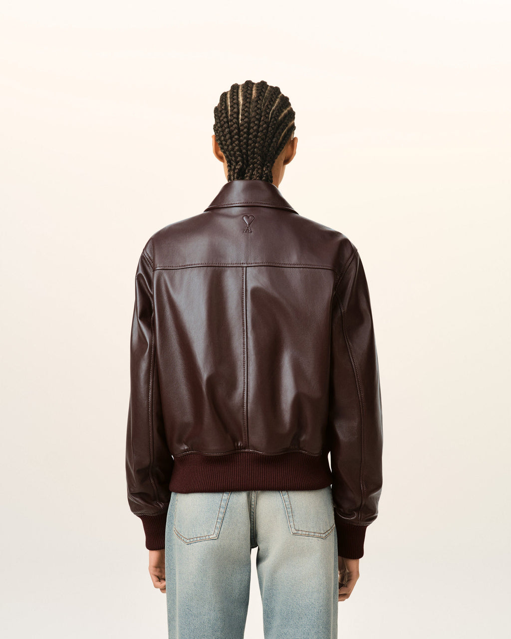 AMI PARIS BURGUNDY LAMB LEATHER ZIPPED JACKET — vista 5