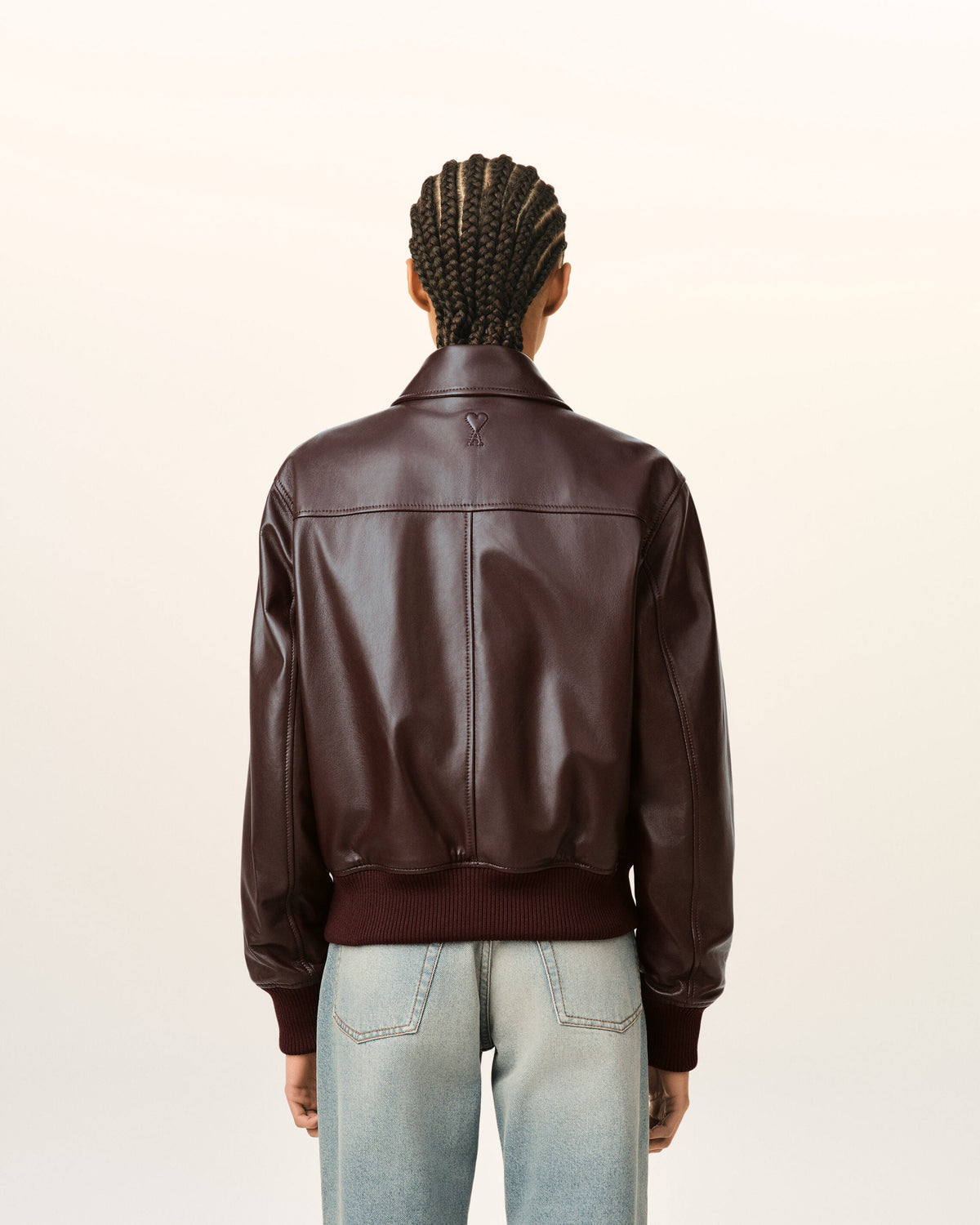 AMI PARIS BURGUNDY LAMB LEATHER ZIPPED JACKET — vista 5