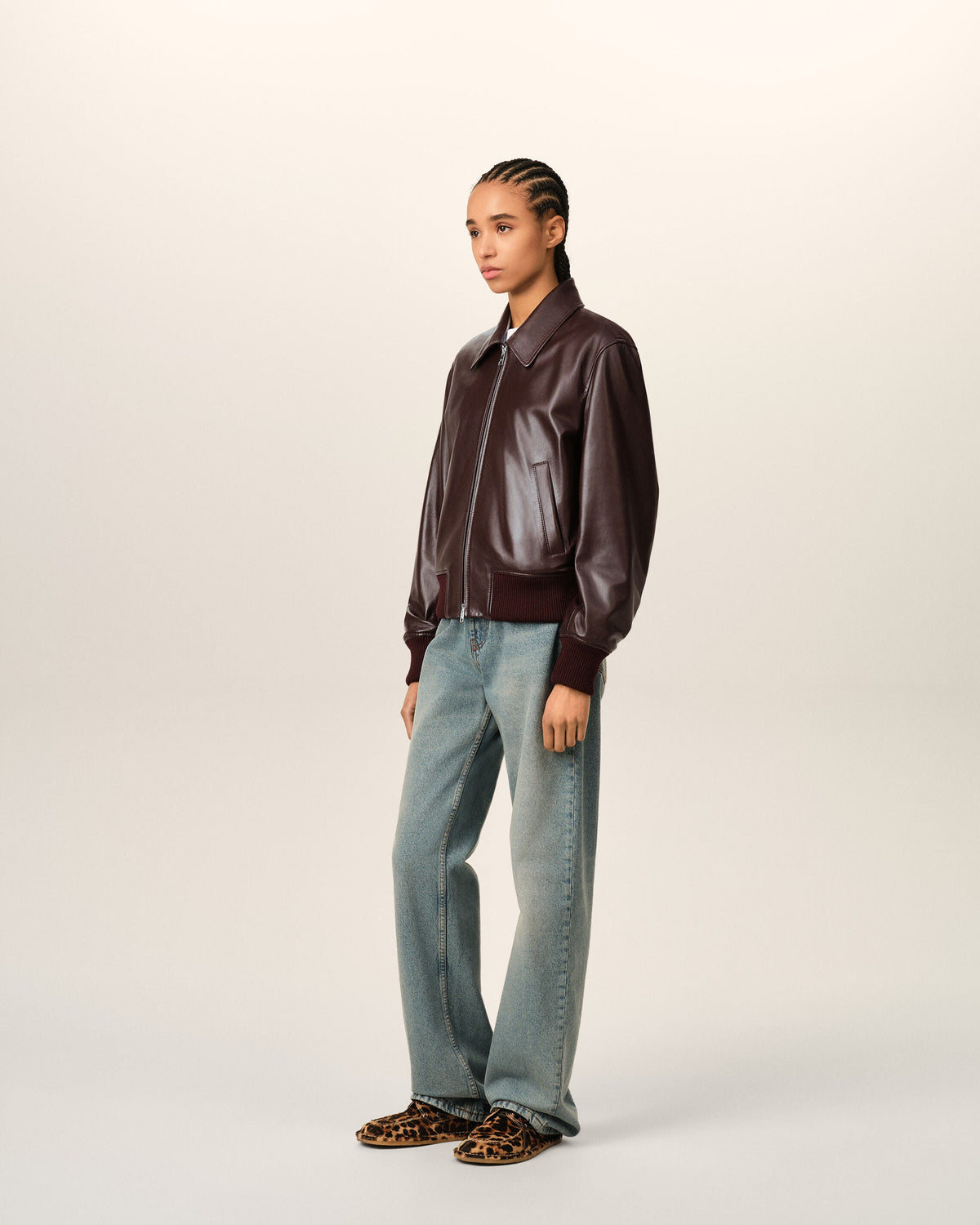 AMI PARIS BURGUNDY LAMB LEATHER ZIPPED JACKET — vista 6