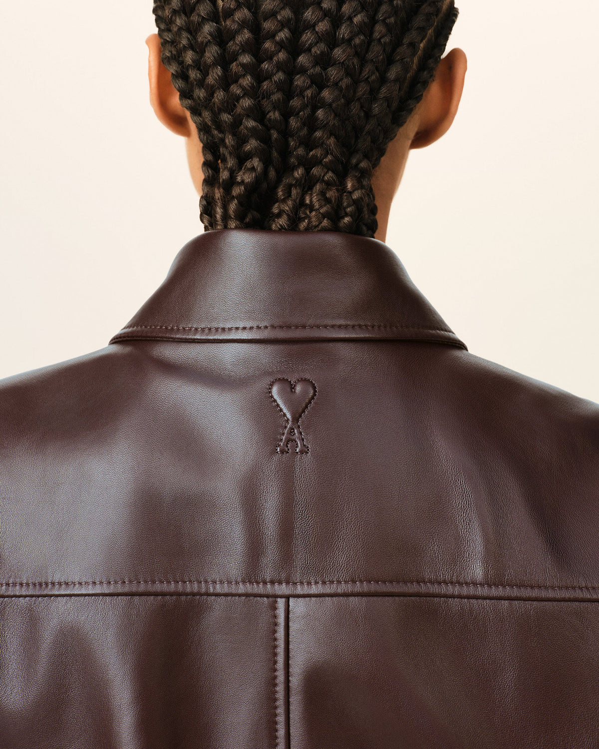 AMI PARIS BURGUNDY LAMB LEATHER ZIPPED JACKET — vista 4
