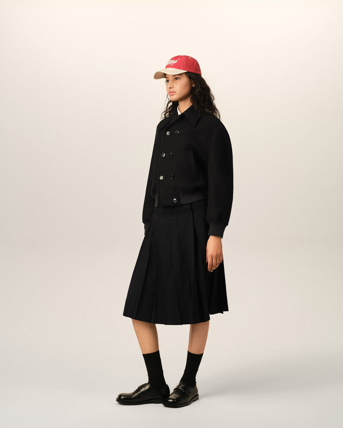 AMI PARIS SHORT BLACK DOUBLE BREASTED WOOL BOMBER — vista 6