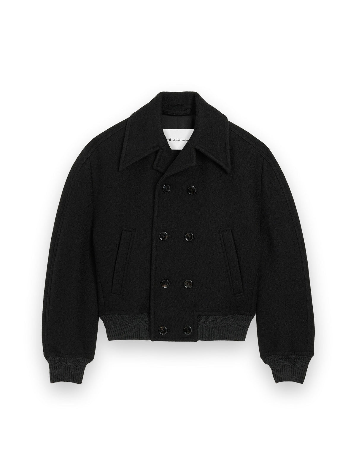 AMI PARIS SHORT BLACK DOUBLE BREASTED WOOL BOMBER