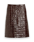 AMI PARIS BURGUNDY MIDI COWHIDE LEATHER SKIRT