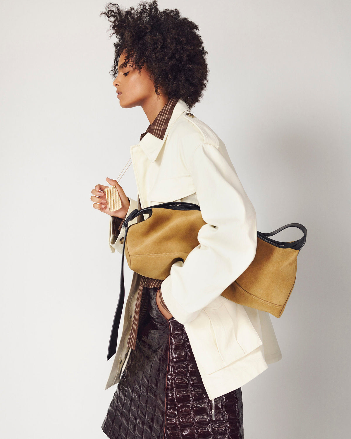 AMI PARIS BURGUNDY MIDI COWHIDE LEATHER SKIRT — vista 7