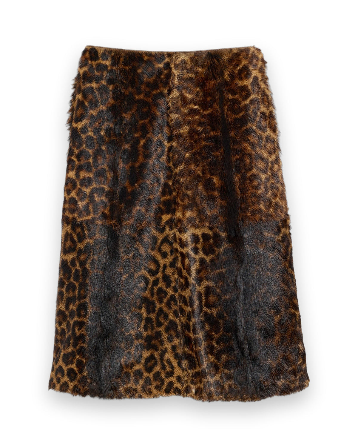 AMI PARIS LEOPARD PRINT MIDI GOAT LEATHER SKIRT