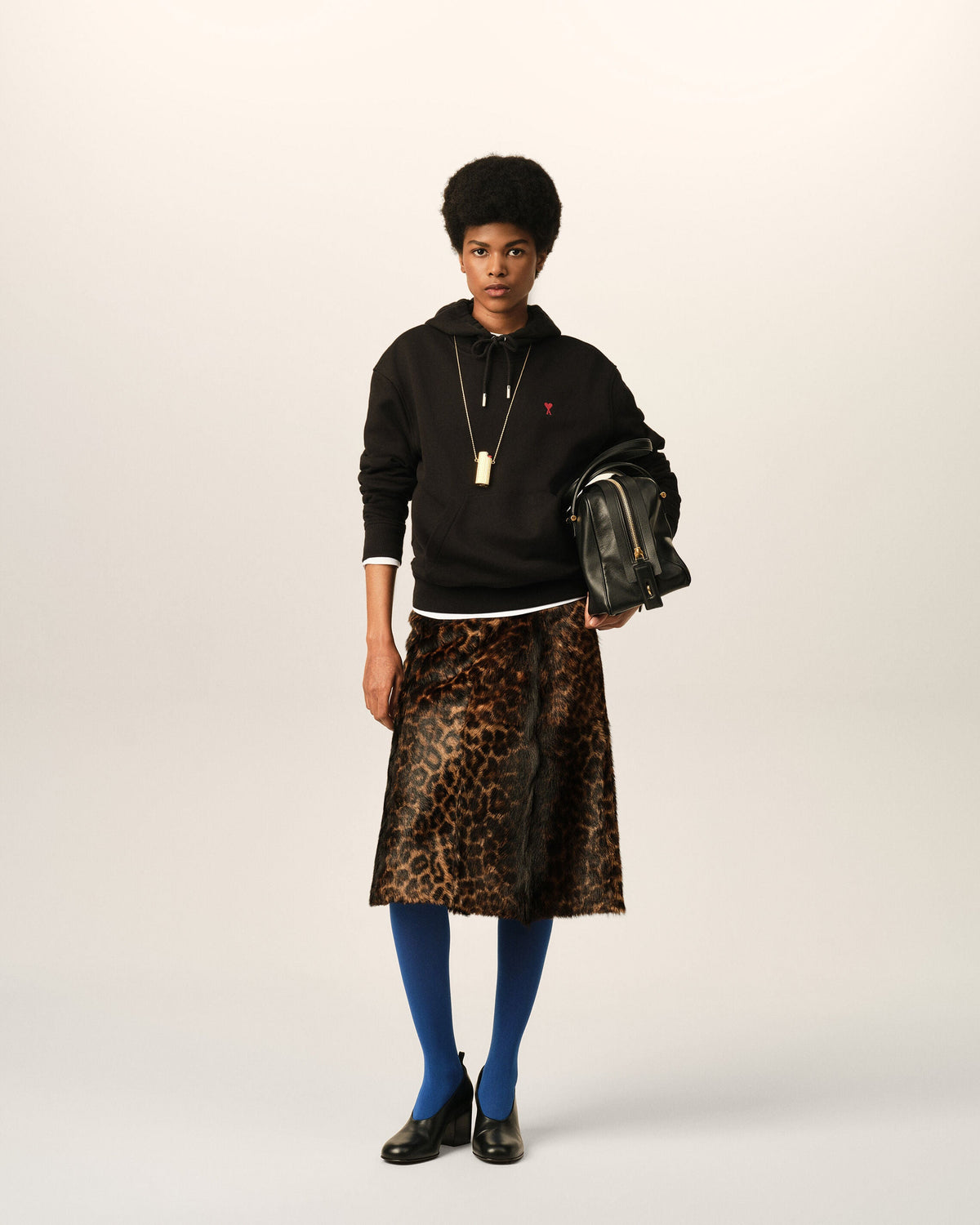 AMI PARIS LEOPARD PRINT MIDI GOAT LEATHER SKIRT — vista 2