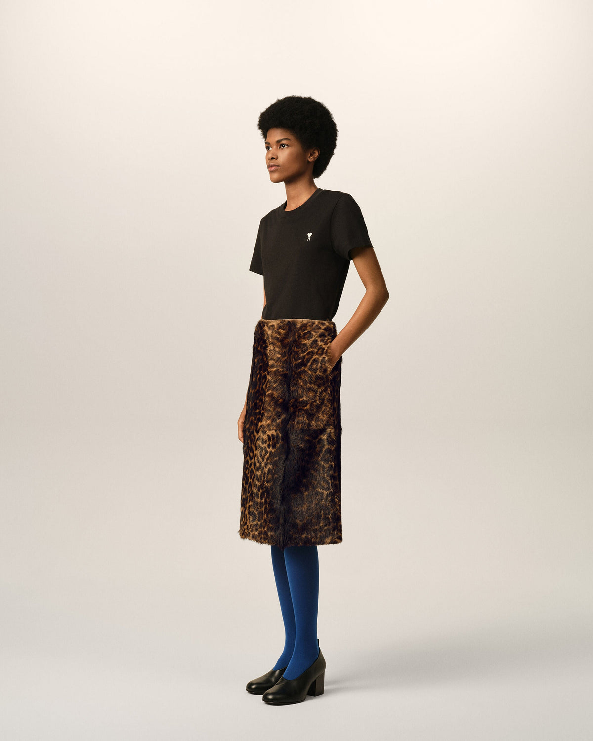 AMI PARIS LEOPARD PRINT MIDI GOAT LEATHER SKIRT — vista 6