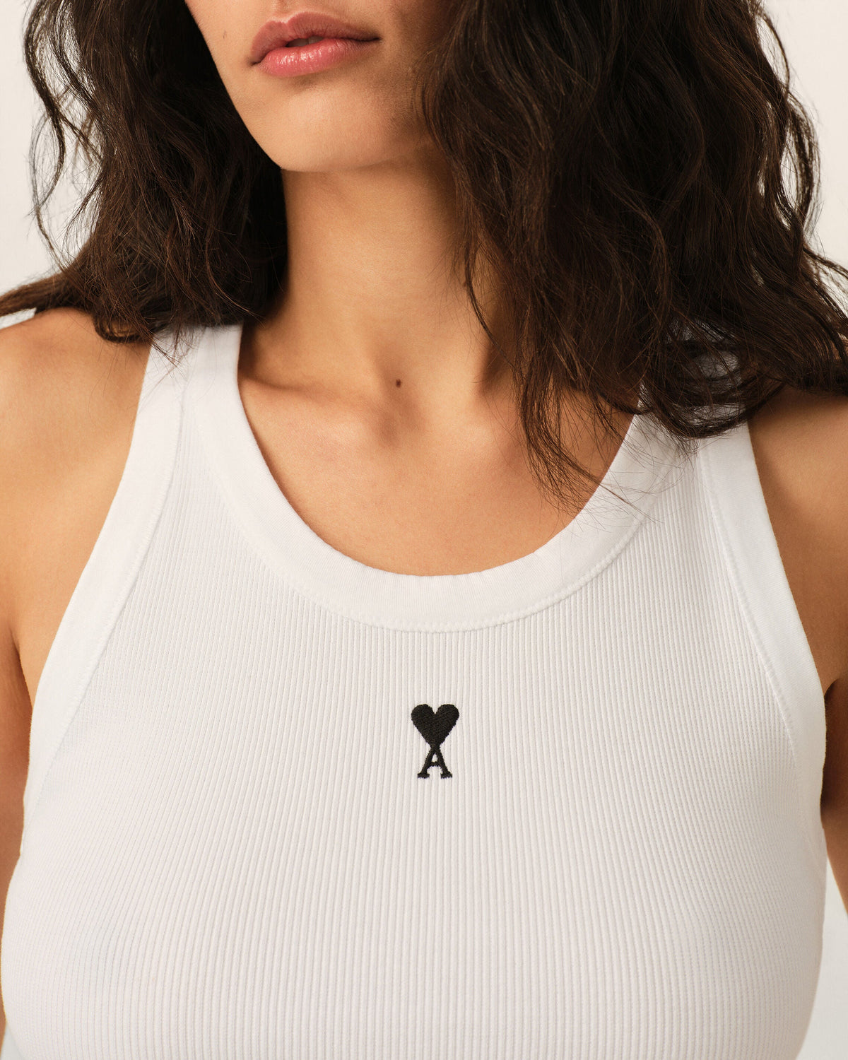 AMI PARIS WHITE COTTON AMI DE COEUR TANKTOP — vista 4