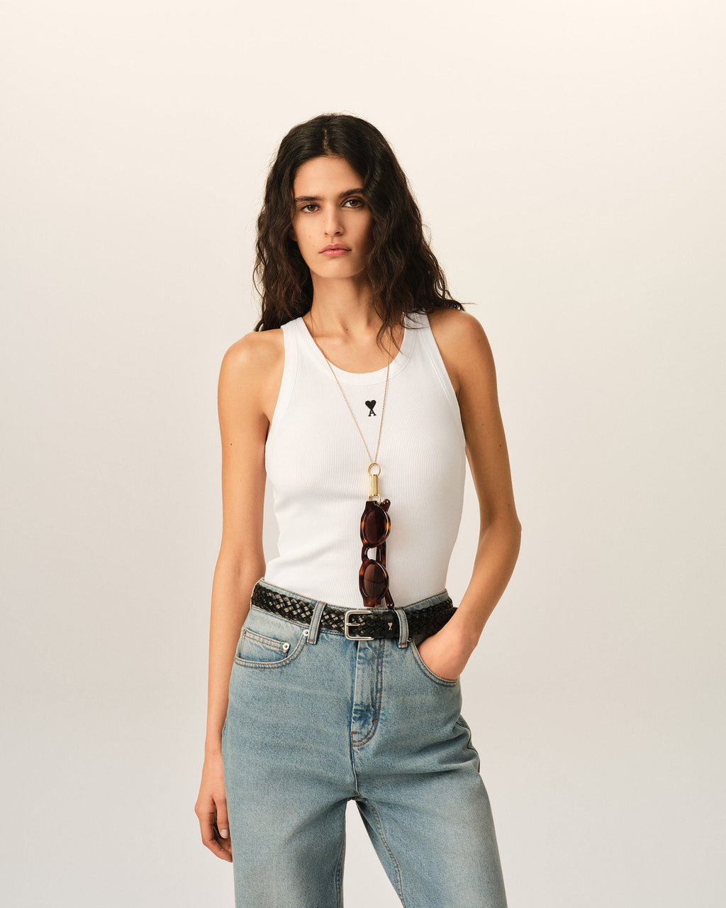 AMI PARIS WHITE COTTON AMI DE COEUR TANKTOP — vista 2