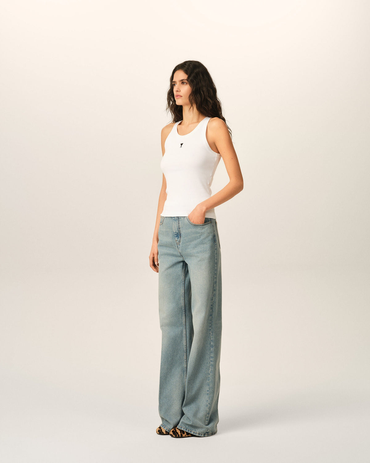 AMI PARIS WHITE COTTON AMI DE COEUR TANKTOP — vista 6
