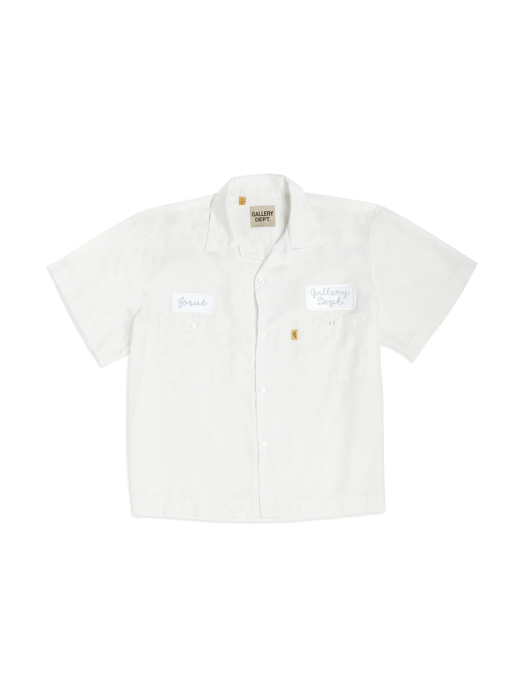 GALLERY DEPT ANTIQUE WHITE MECHANIC EMBROIDERED PATCH SLEEVE BUTTON UP SHIRT
