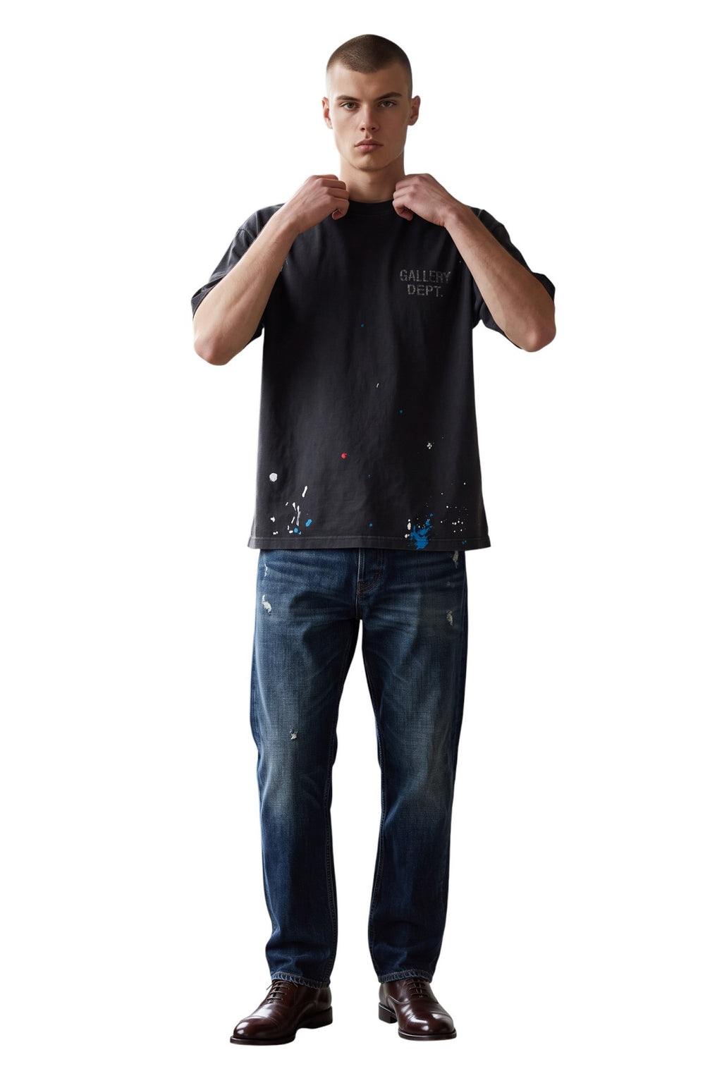 GALLERY DEPT. WASHED BLACK PAINT SPLATTERED T-SHIRT