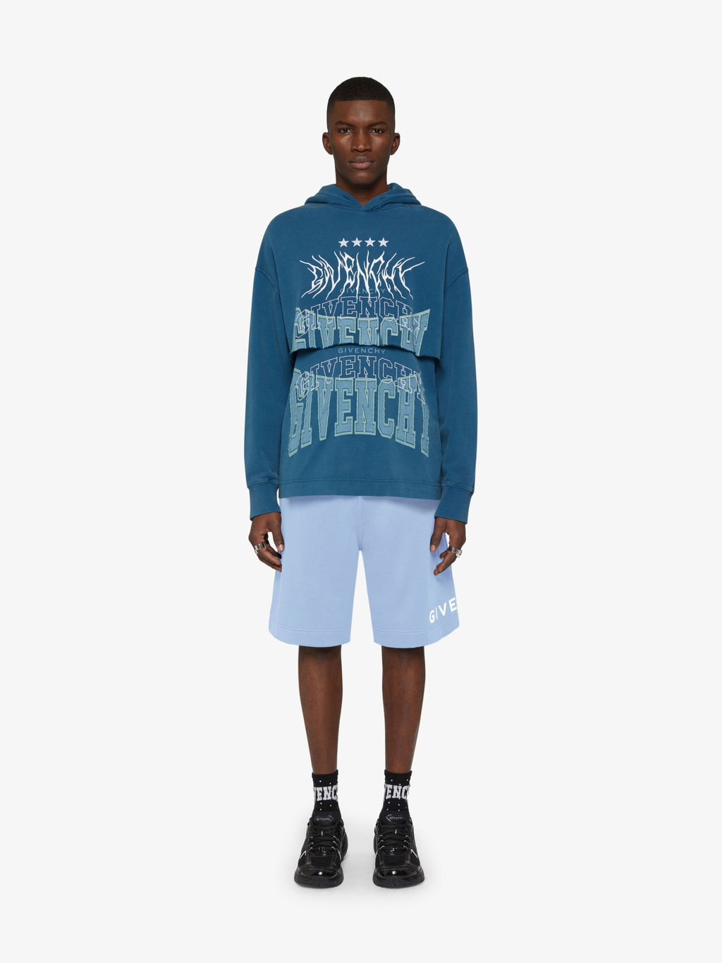GIVENCHY LIGHT BLUE LOGO COTTON SHORTS