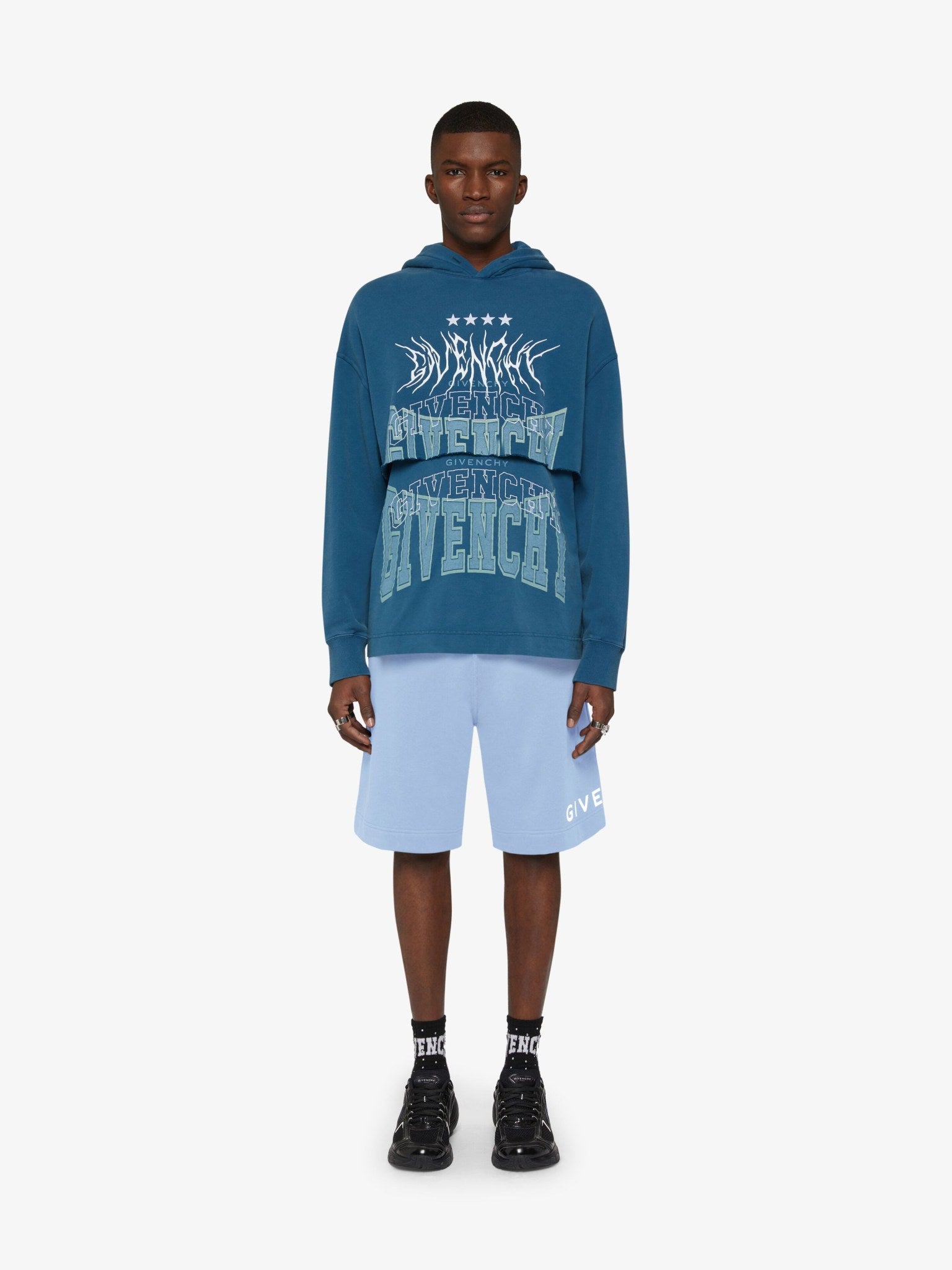 GIVENCHY LIGHT BLUE LOGO COTTON SHORTS