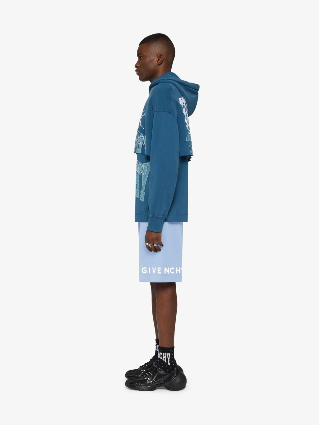 GIVENCHY LIGHT BLUE LOGO COTTON SHORTS