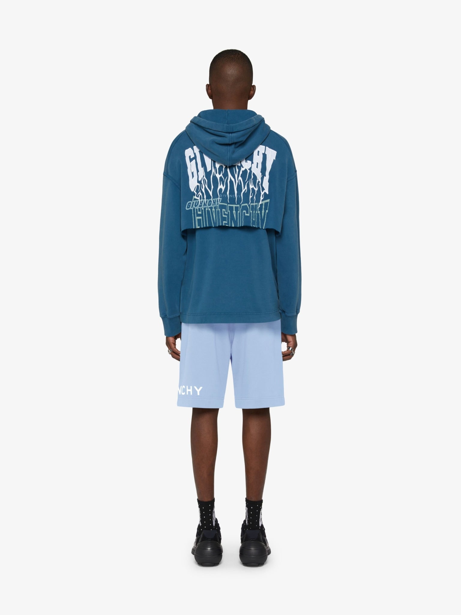 GIVENCHY LIGHT BLUE LOGO COTTON SHORTS