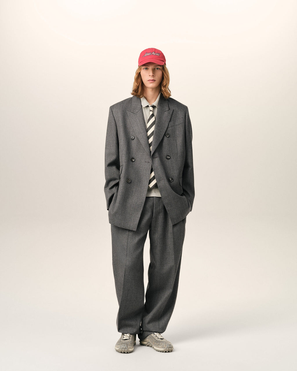AMI PARIS GREY DOUBLE BREASTED WOOL BLAZER — vista 2