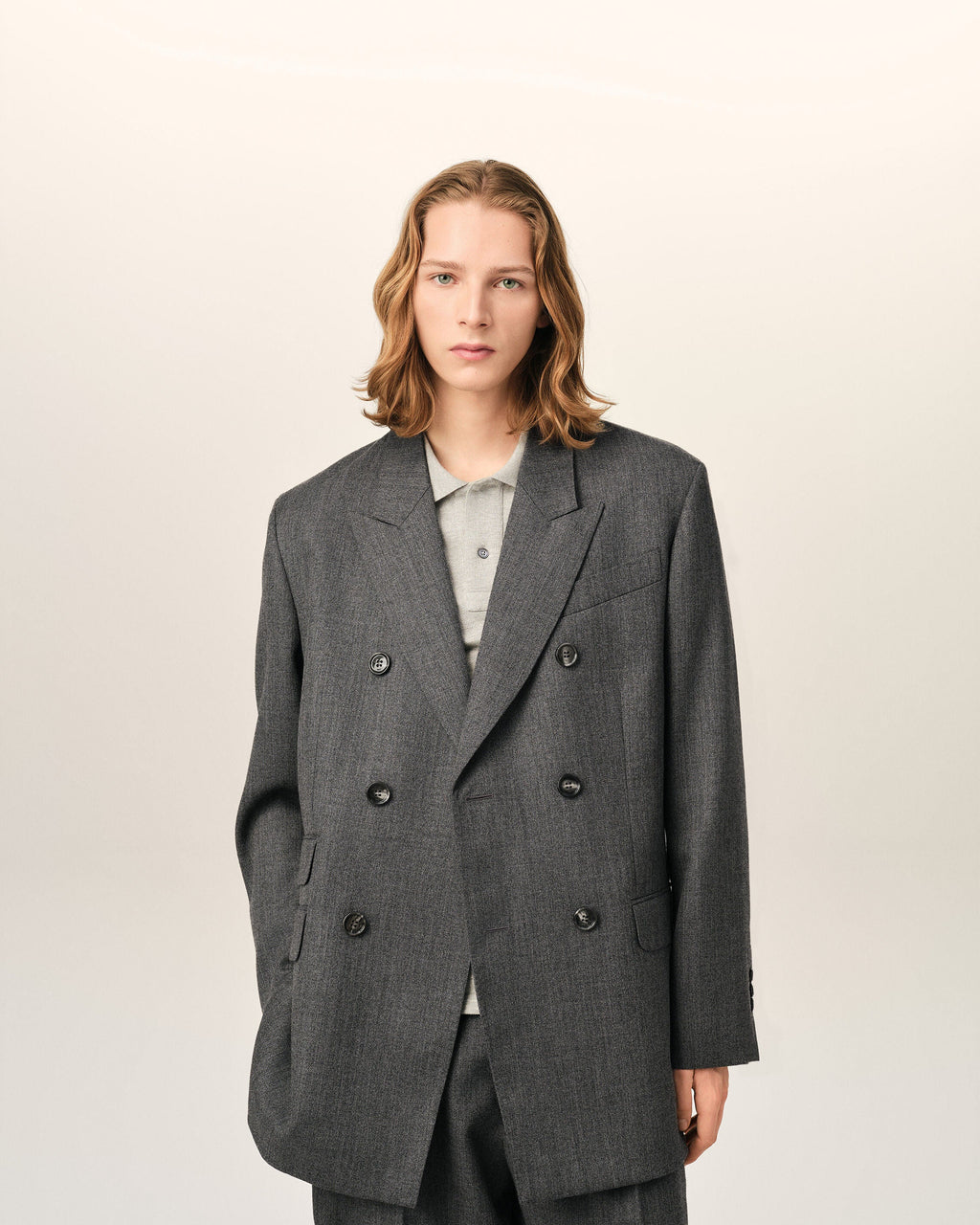 AMI PARIS GREY DOUBLE BREASTED WOOL BLAZER — vista 3