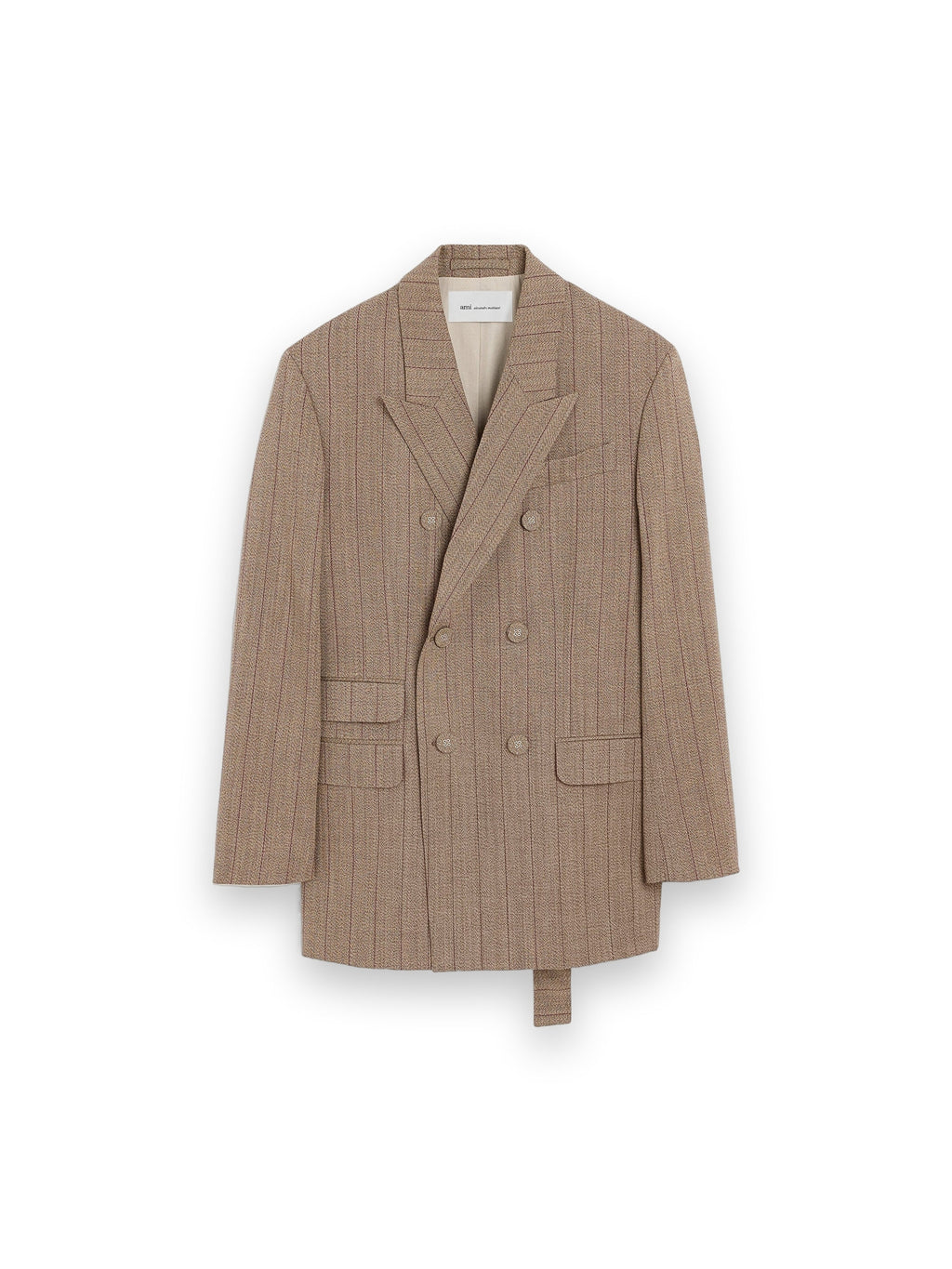 AMI PARIS BROWN DOUBLE BREASTED STRIPED WOOL BLAZER