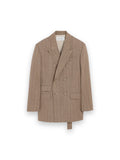 AMI PARIS BROWN DOUBLE BREASTED STRIPED WOOL BLAZER