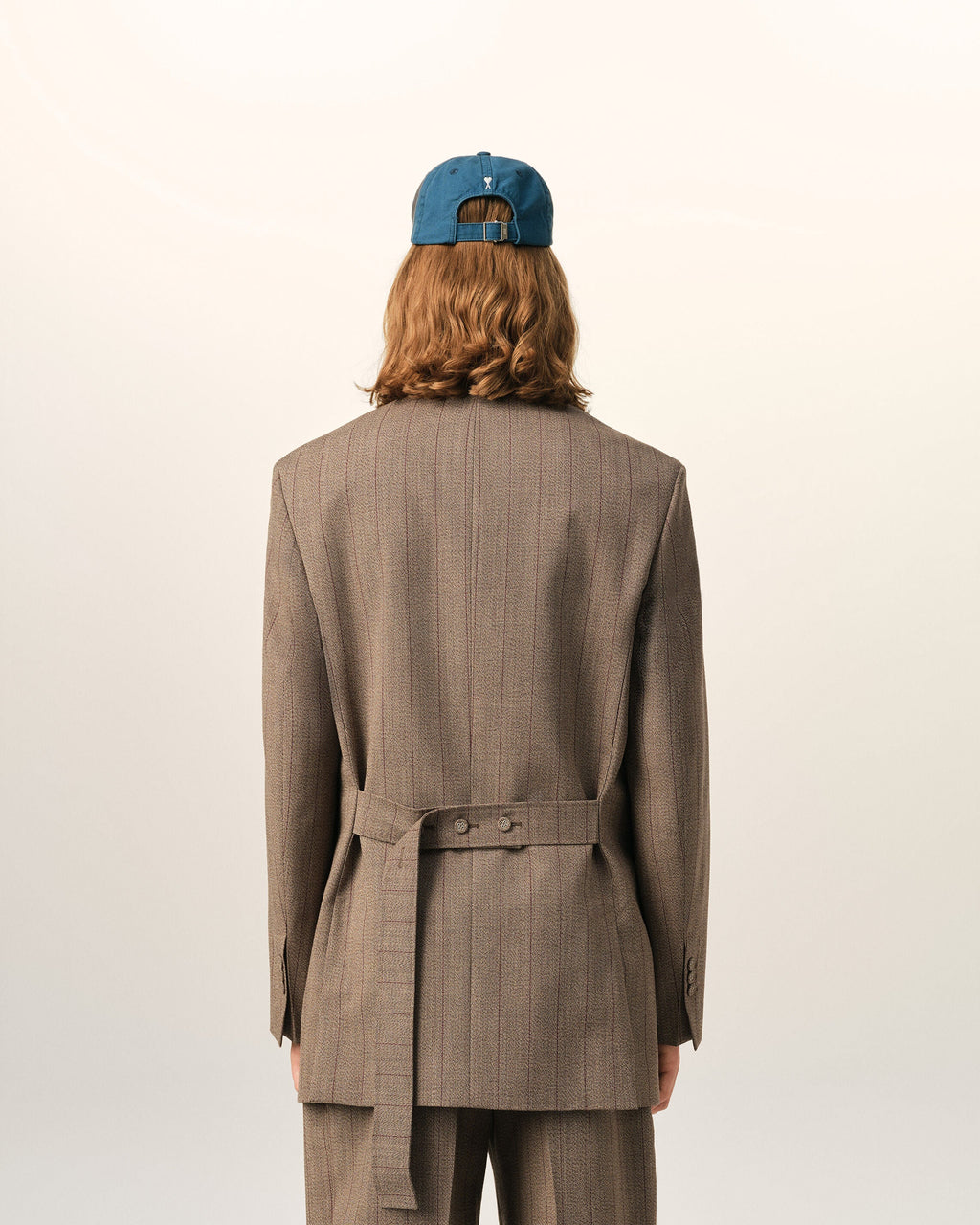 AMI PARIS BROWN DOUBLE BREASTED STRIPED WOOL BLAZER — vista 5