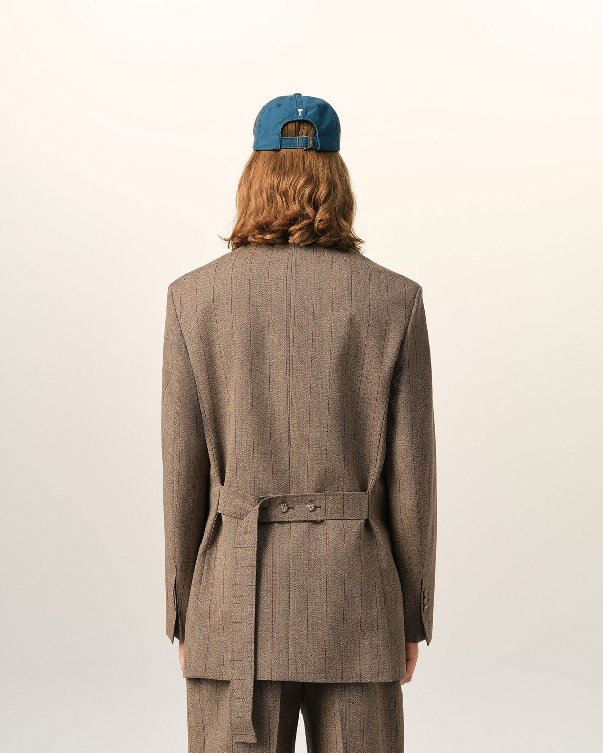 AMI PARIS BROWN DOUBLE BREASTED STRIPED WOOL BLAZER — vista 5