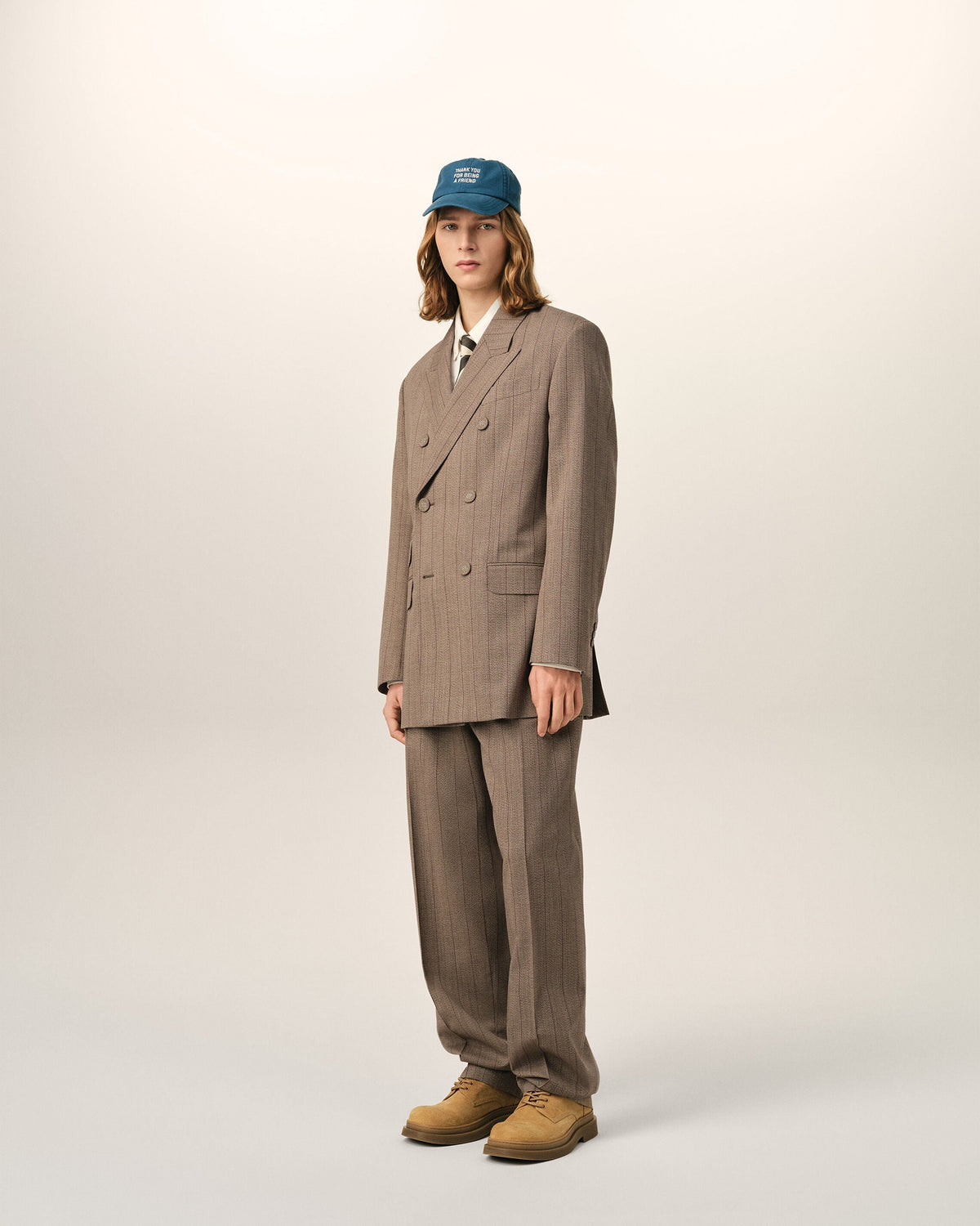 AMI PARIS BROWN DOUBLE BREASTED STRIPED WOOL BLAZER — vista 6