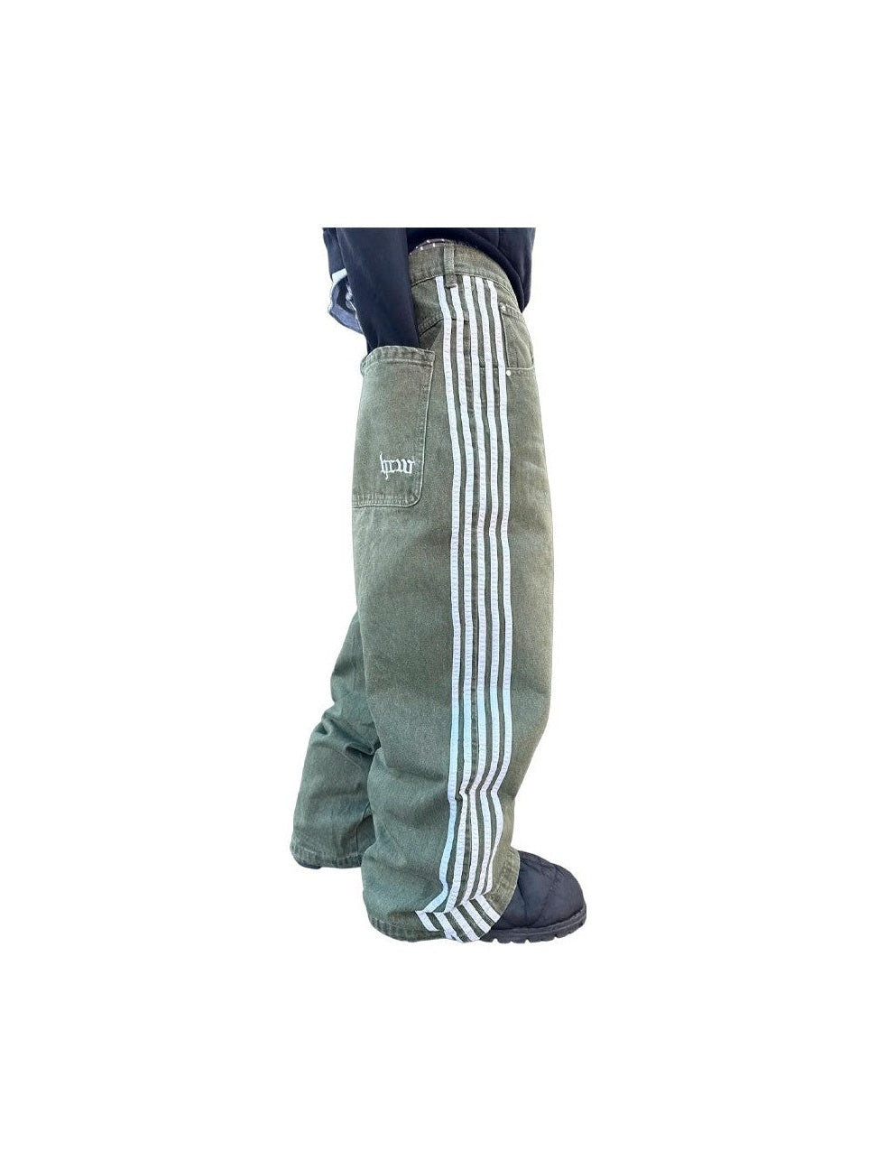 HCW TRACK JEANS GREEN WHITE HCW The Hype Company