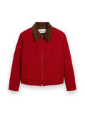 AMI PARIS RED COTTON ZIPPED JACKET WITH AMI DE COEUR
