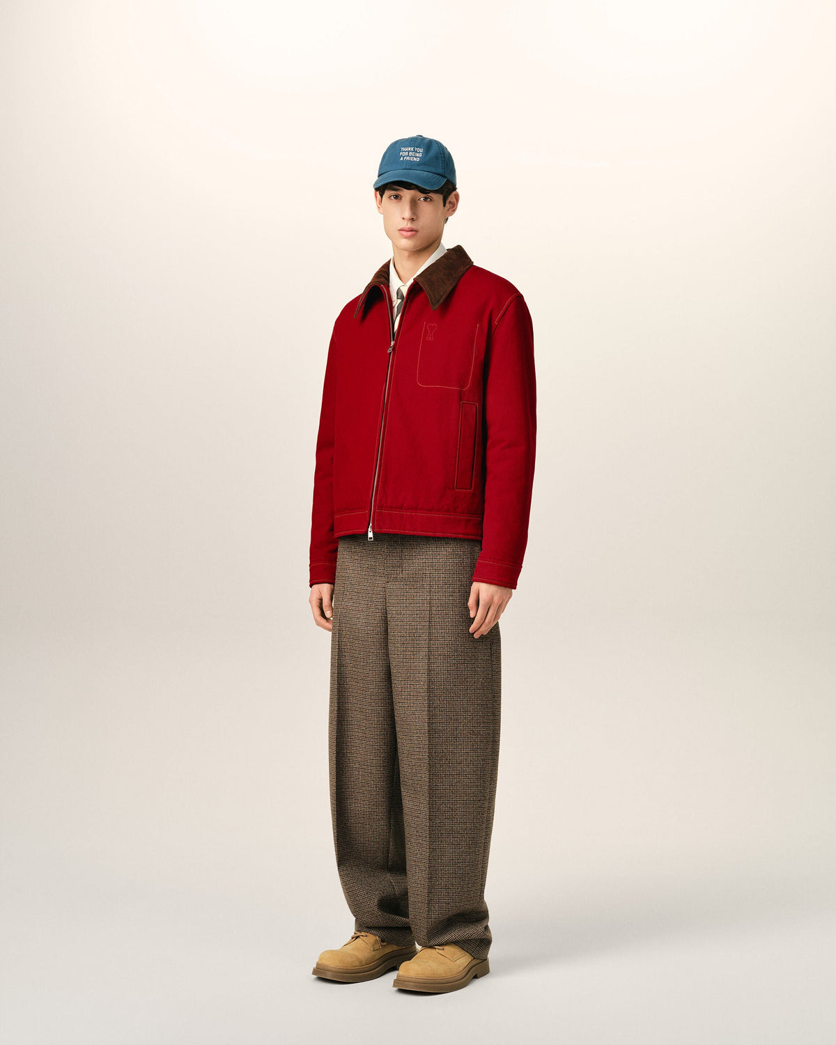 AMI PARIS RED COTTON ZIPPED JACKET WITH AMI DE COEUR — vista 6
