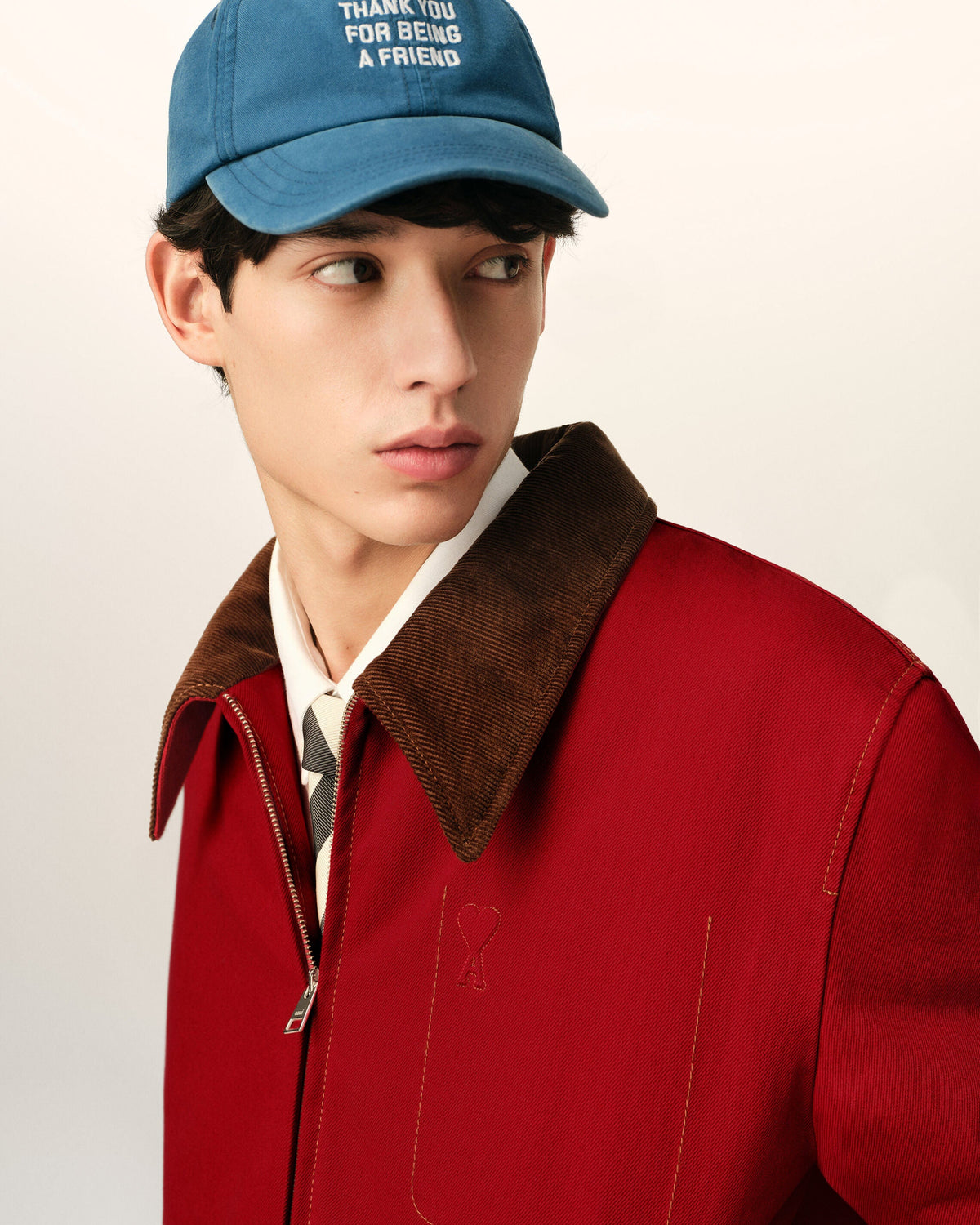 AMI PARIS RED COTTON ZIPPED JACKET WITH AMI DE COEUR — vista 5