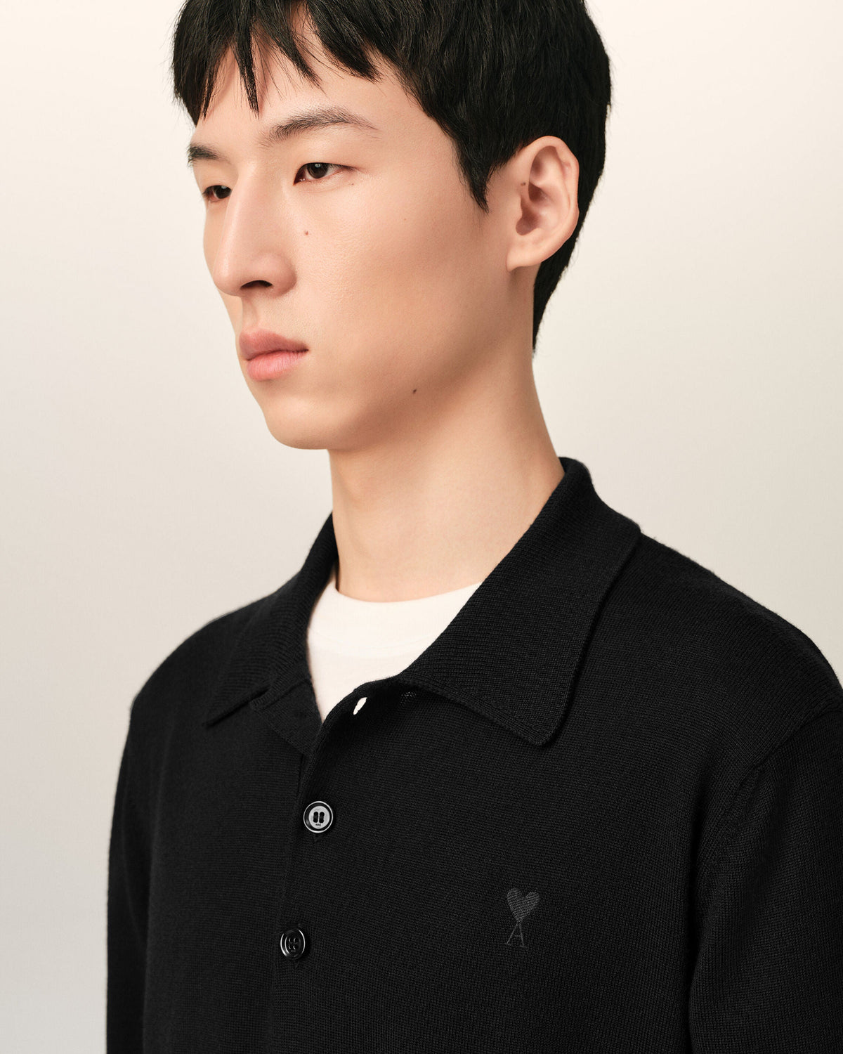 AMI PARIS BLACK WOOL POLO WITH AMI DE COEUR — vista 4