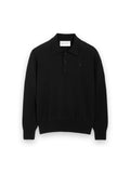 AMI PARIS BLACK WOOL POLO WITH AMI DE COEUR