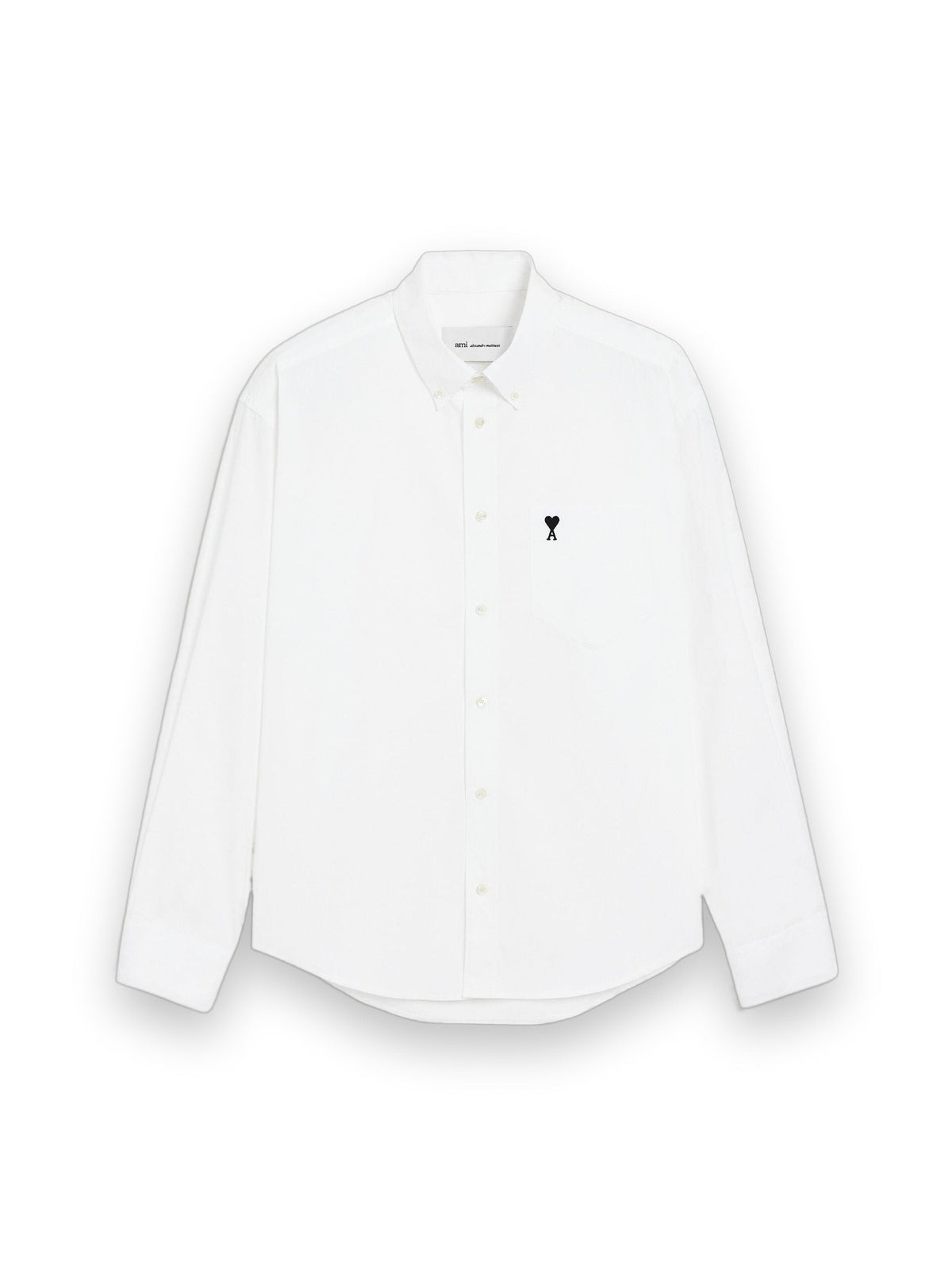 AMI PARIS WHITE BOXY COTTON SHIRT WITH AMI DE COEUR