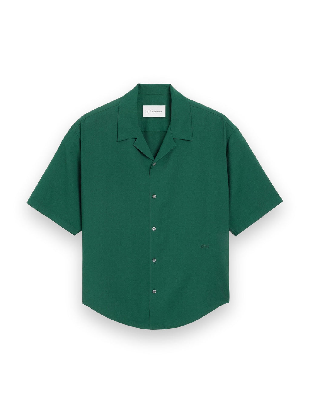 AMI PARIS GREEN BOXY VISCOSE TWILL SHORT-SLEEVE SHIRT